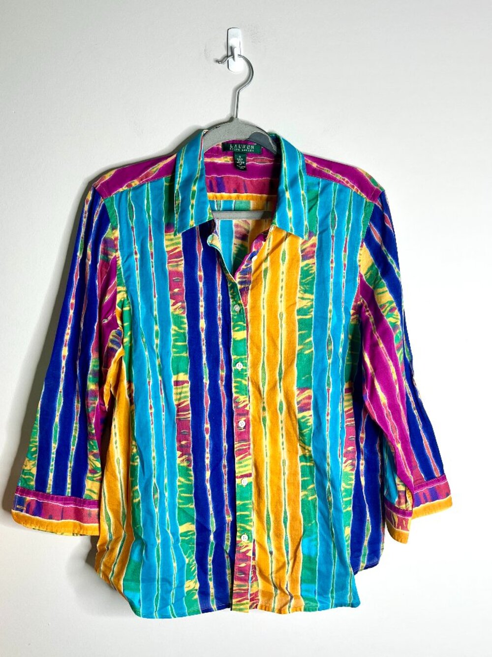 Lauren Ralph Lauren Tie Dye Boho Button-Up 100% Cotton Eclectic Hippie Sz XL